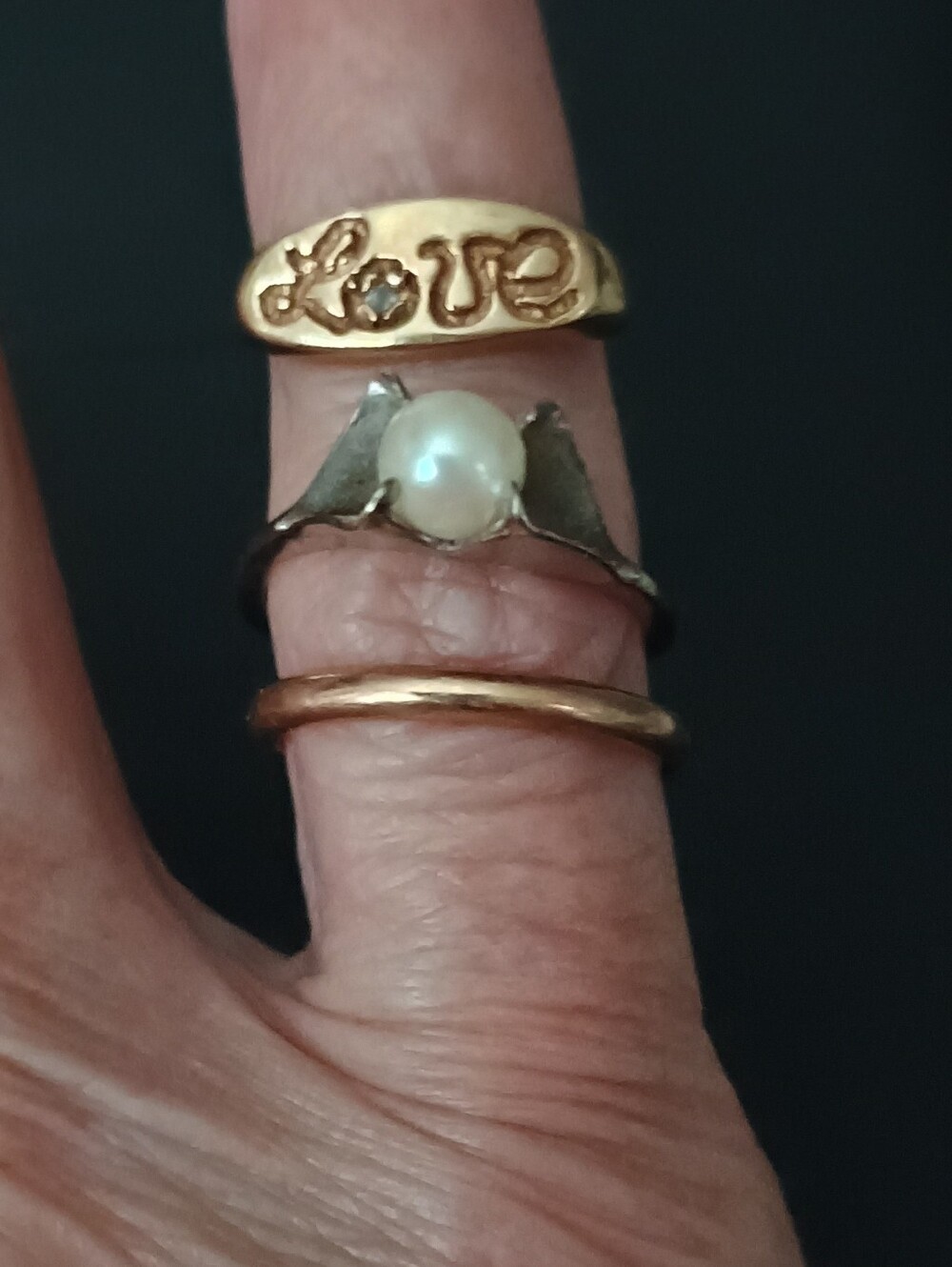 Gold Vtg Lot Of 3 Rings 10K And 14 kPearl Accent Women's Ring Set - Unbranded